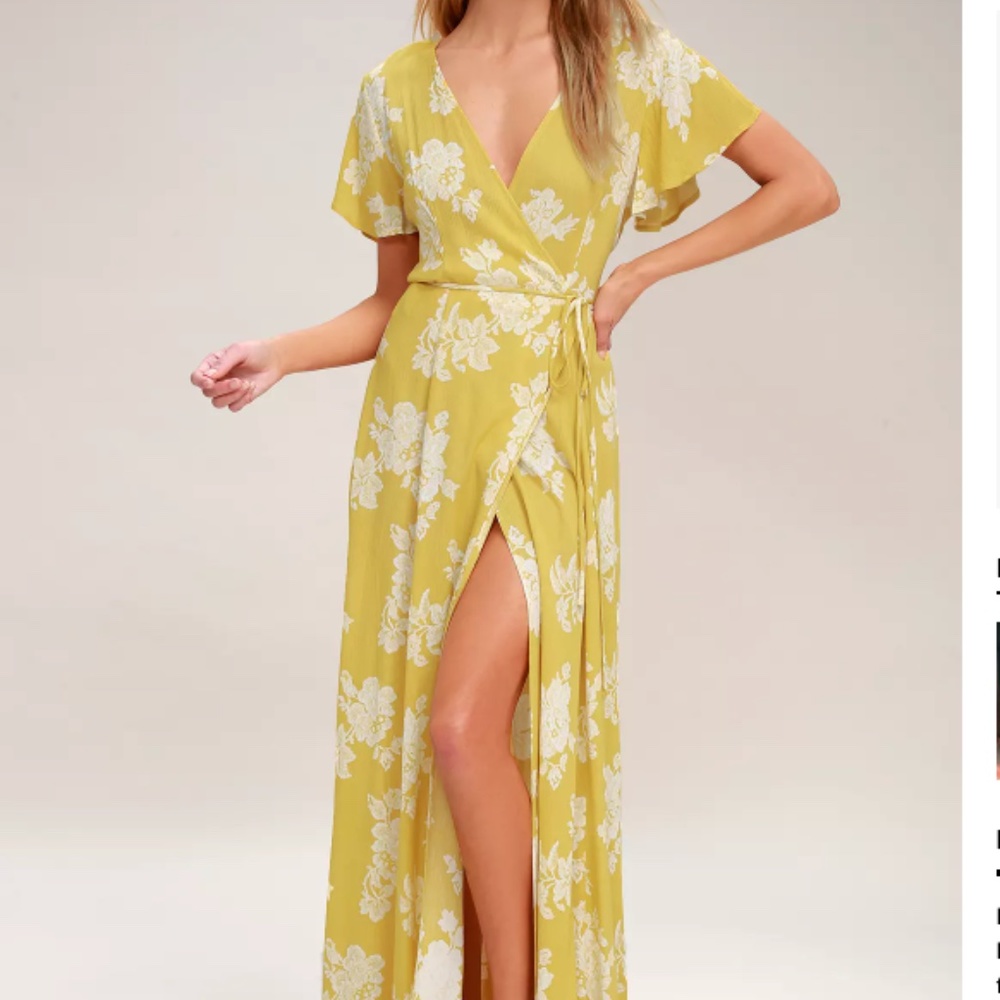 Lulus Heart of Marigold Yellow Floral Wrap Dress